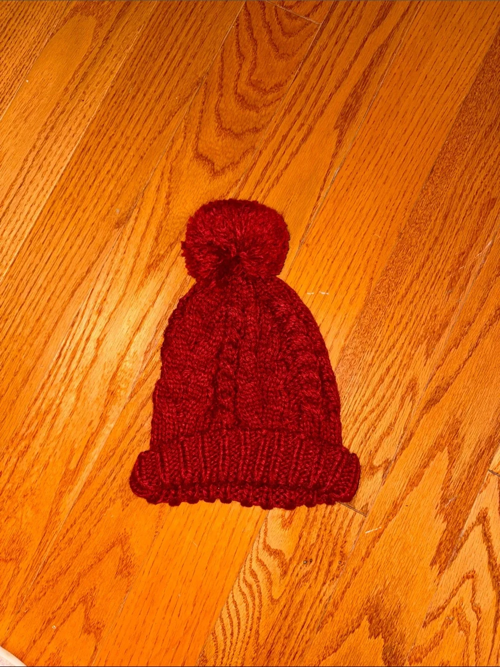 Cozy Pom-Pom Knit Beanie in Deep Red